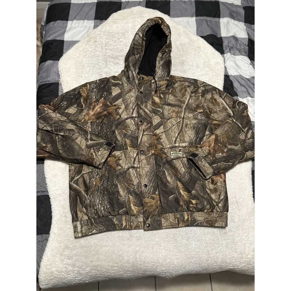 Field & Stream Jacket L Hydroproof Real Tree Camo Hooded Zipper & Snap Hunting